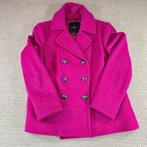 Talbots Women Pea Coat Petites 6p Rose Double Breasted Wool Blend Woven Lined